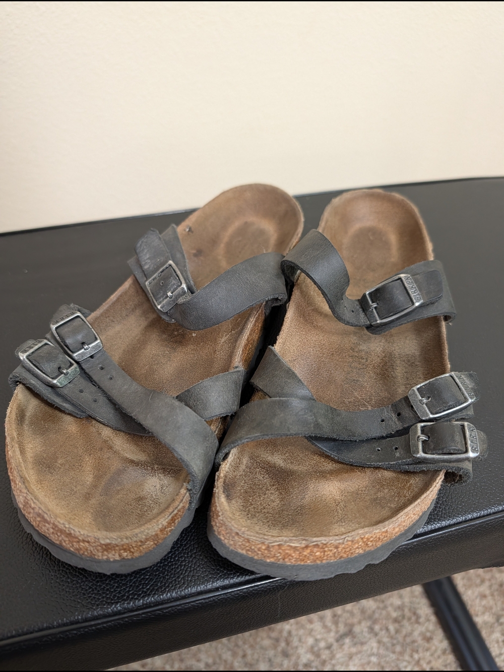 Birkenstock Franca Black Oiled Leather Sandals, Size 39 (8-8.5 Womens)
